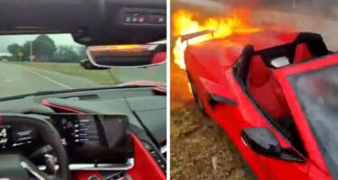 Η στιγμή που αρπάζει φωτιά ο κινητήρας μιας Corvette εν κινήσει (βίντεο)