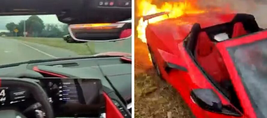 Η στιγμή που αρπάζει φωτιά ο κινητήρας μιας Corvette εν κινήσει (βίντεο)